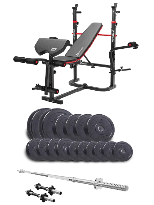 Набор Elitum Titan 68кг со скамьей HS-1065HB Pro, штангой и гантелями