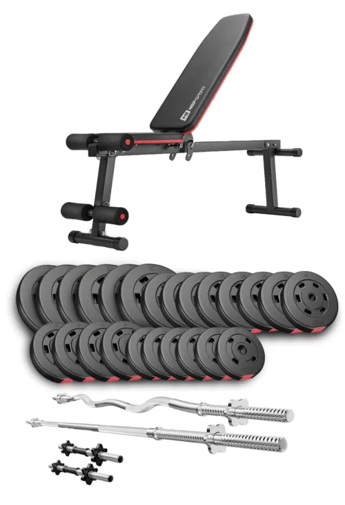 Набор Hop-Sport Premium 135кг со скамьей HS-1010 Pro, штангами и гантелями