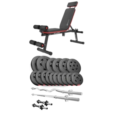 Набор Hop-Sport Premium 75кг со скамьей HS-2040 HB, штангами и гантелями
