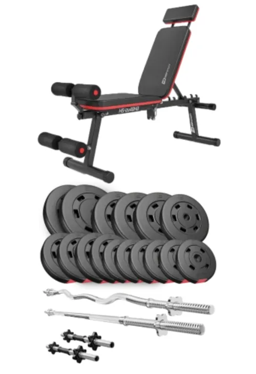 Набор Hop-Sport Premium 75кг со скамьей HS-2040 HB, штангами и гантелями