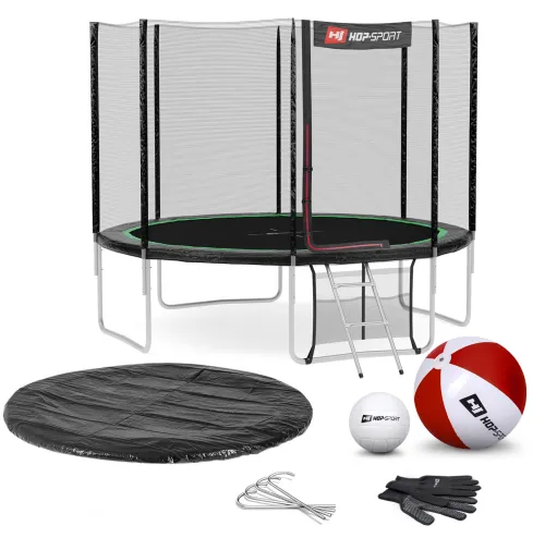 Батут Hop-Sport 12ft (366см) черно-зеленый с внешней сеткой