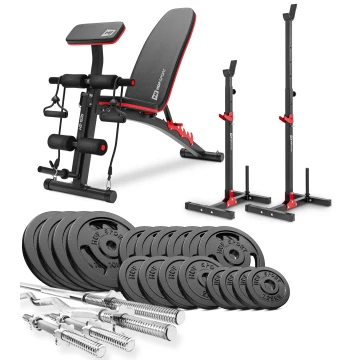 Набор Hop-Sport Strong 106кг со скамьей HS-1035 и стойками 1005L