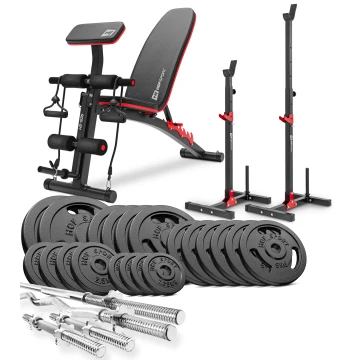 Набор Hop-Sport Strong 146кг со скамьей HS-1035 и стойками 1005L