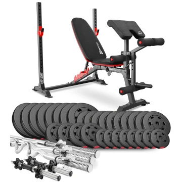 Набор Hop-Sport Premium 173кг со скамьей HS-1095, штангами и гантелями