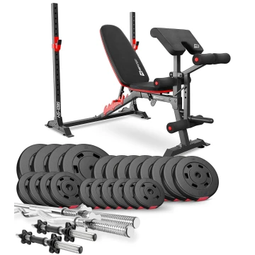 Набор Hop-Sport Premium 135кг со скамьей HS-1095, штангами и гантелями