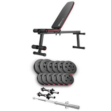Набор Hop-Sport Premium 38кг со скамьей HS-1010 Pro, штангами и гантелями