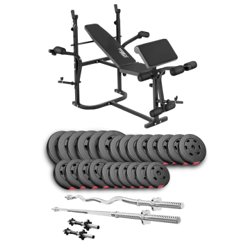 Набор Hop-Sport Premium 135кг со скамьей TX-020, штангами и гантелями