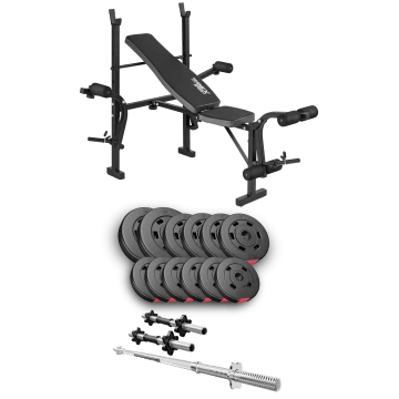 Набор Hop-Sport Premium 38кг со скамьей TX-055, штангами и гантелями