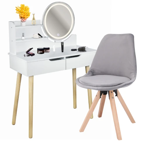 Туалетный столик Jumi Scandi LED + кресло Saida серый