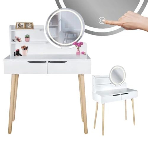 Туалетный столик Jumi Scandi на 2 ящика с зеркалом и LED подсветкой белый