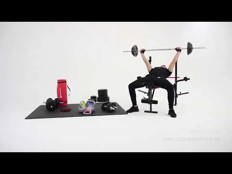 youtube video 2 Набір Hop-Sport Premium 38кг з лавою HS-1055 Pro, штангою та гантелями