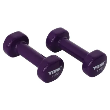 Гантели для фитнеса виниловые круглые York Fitness 2х1кг фиолетовый