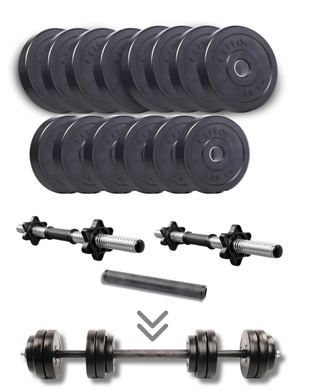 TITAN Fitness アルミニウム マグネット カラー １ペア（2個） Набор композитных дисков + переходник Titan 29 кг + 2 грифа Черный